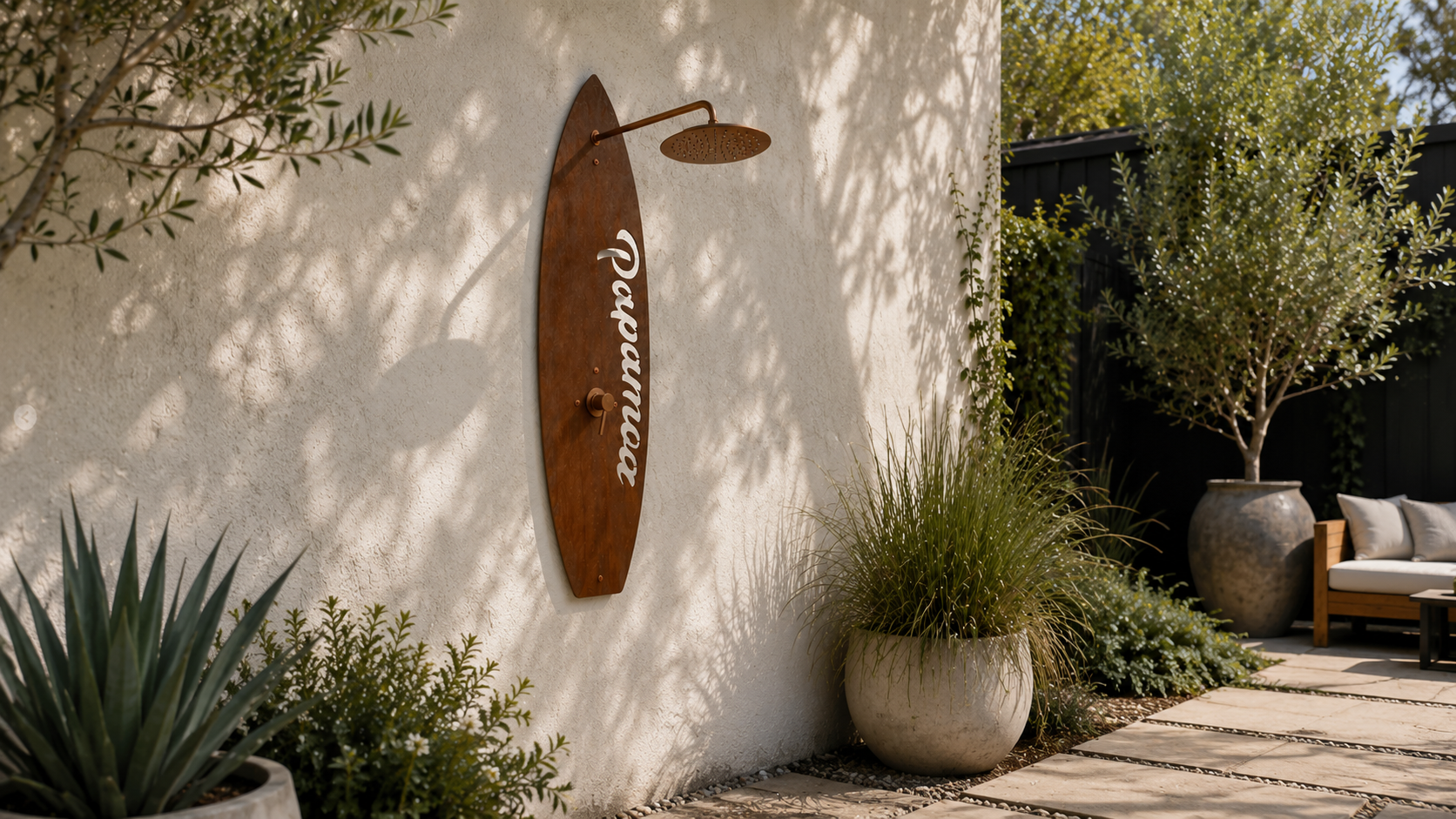 Custom laser cut Papamoa outdoor shower