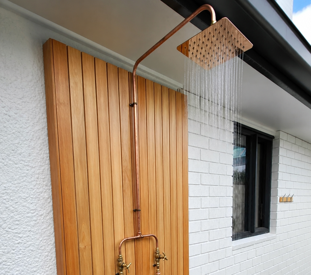 Custom copper shower plumbing detail