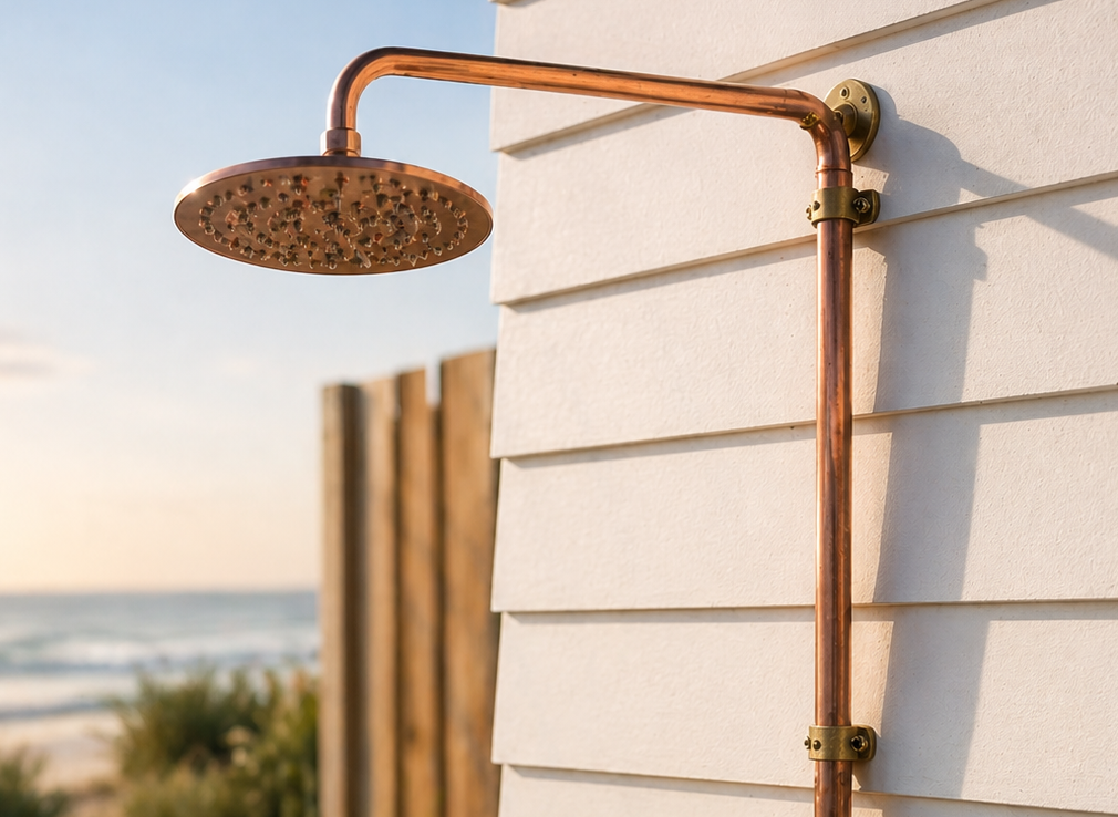 Outdoor shower head with running water
